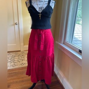 Red cotton midi skirt by Amadi